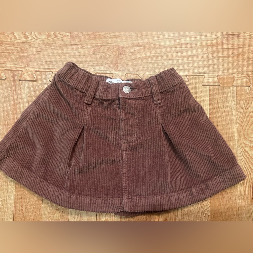 Zara Kids Brown Corduroy Mini Skirt Pleated A-Line High Waist Size 4T